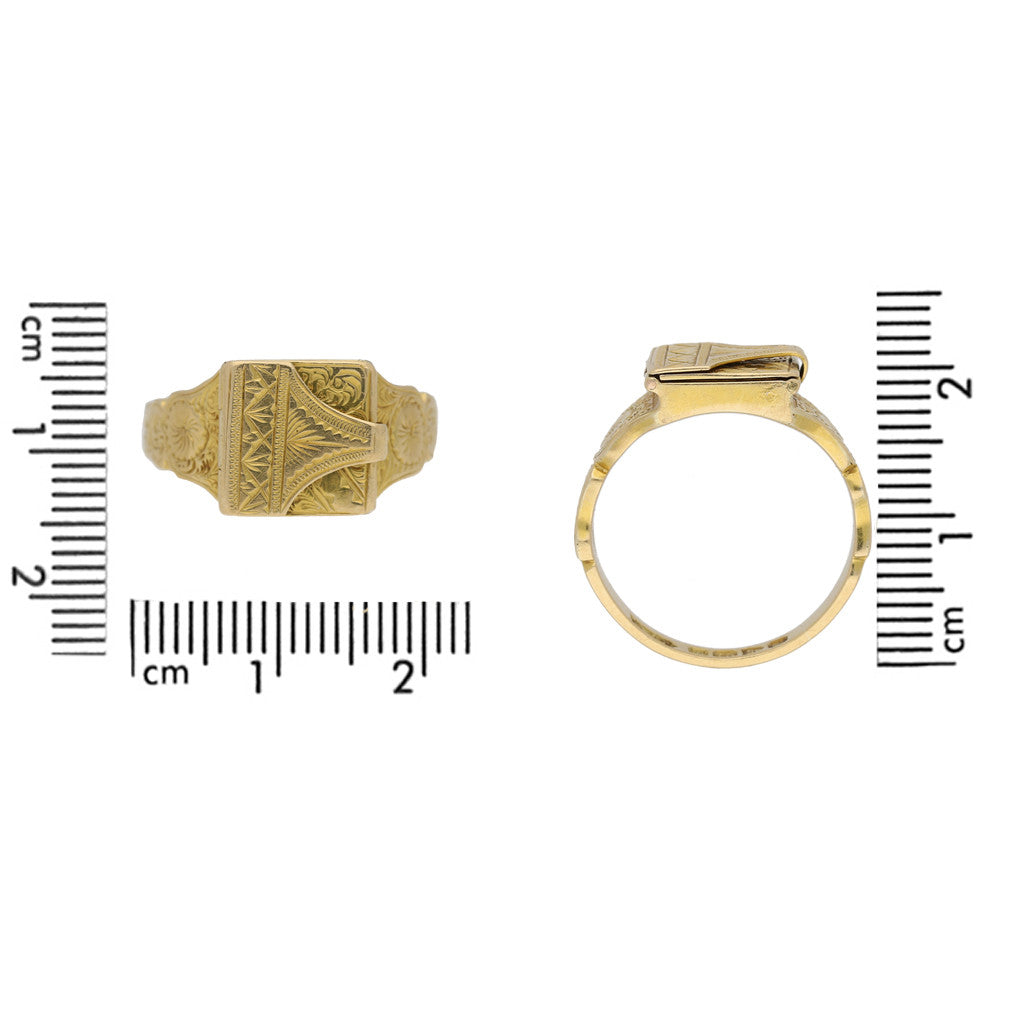 English Edwardian 18KT Yellow Gold Locket Ring measurements