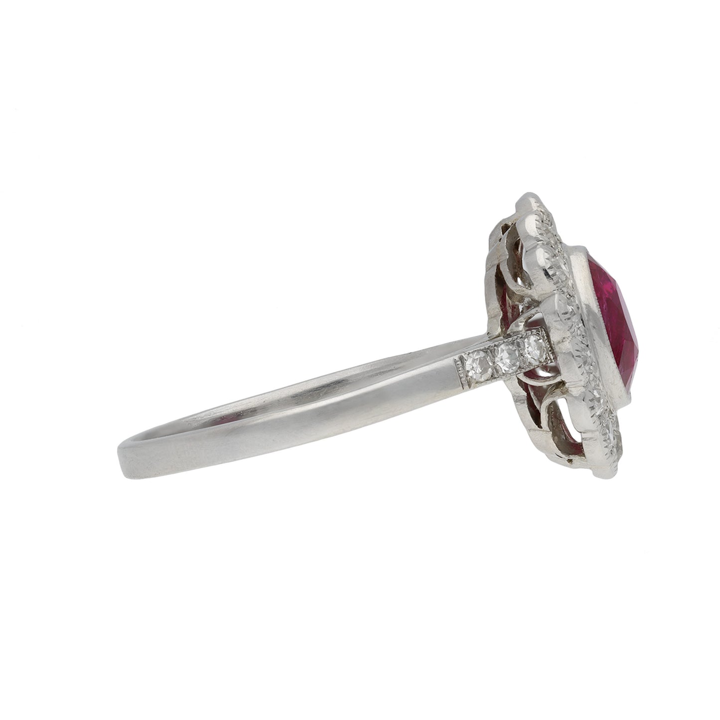 Edwardian Platinum Ruby & Diamond Ring side