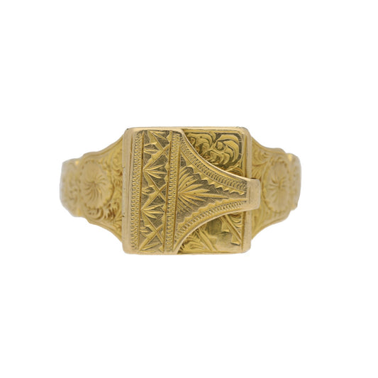 English Edwardian 18KT Yellow Gold Locket Ring front