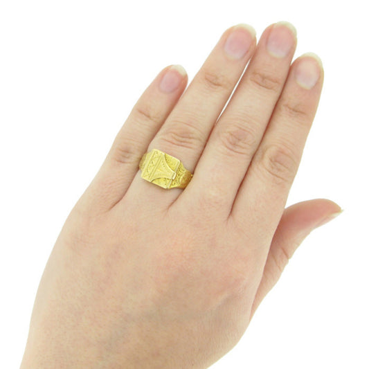 English Edwardian 18KT Yellow Gold Locket Ring on finger