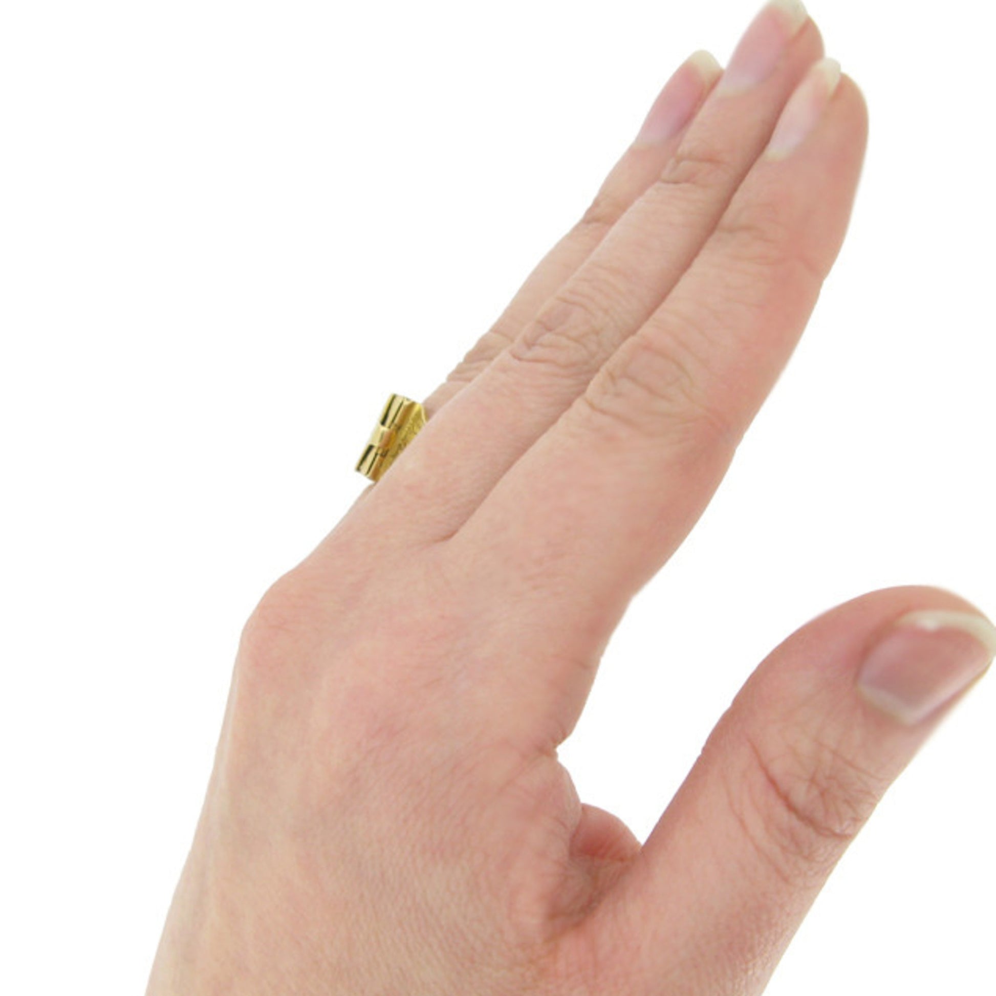 English Edwardian 18KT Yellow Gold Locket Ring on finger