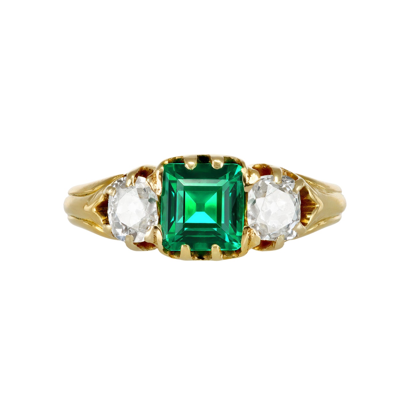 Victorian 18KT Yellow Gold Emerald & Diamond Ring front