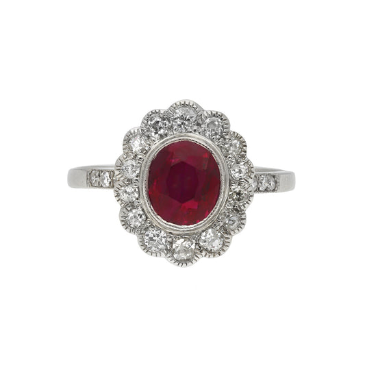 Edwardian Platinum Ruby & Diamond Ring front