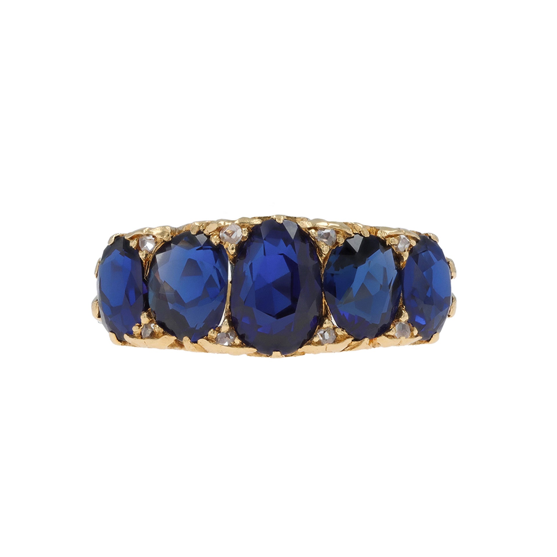 Victorian 18KT Yellow Gold Sapphire & Diamond Ring front