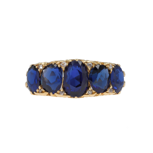 Victorian 18KT Yellow Gold Sapphire & Diamond Ring front