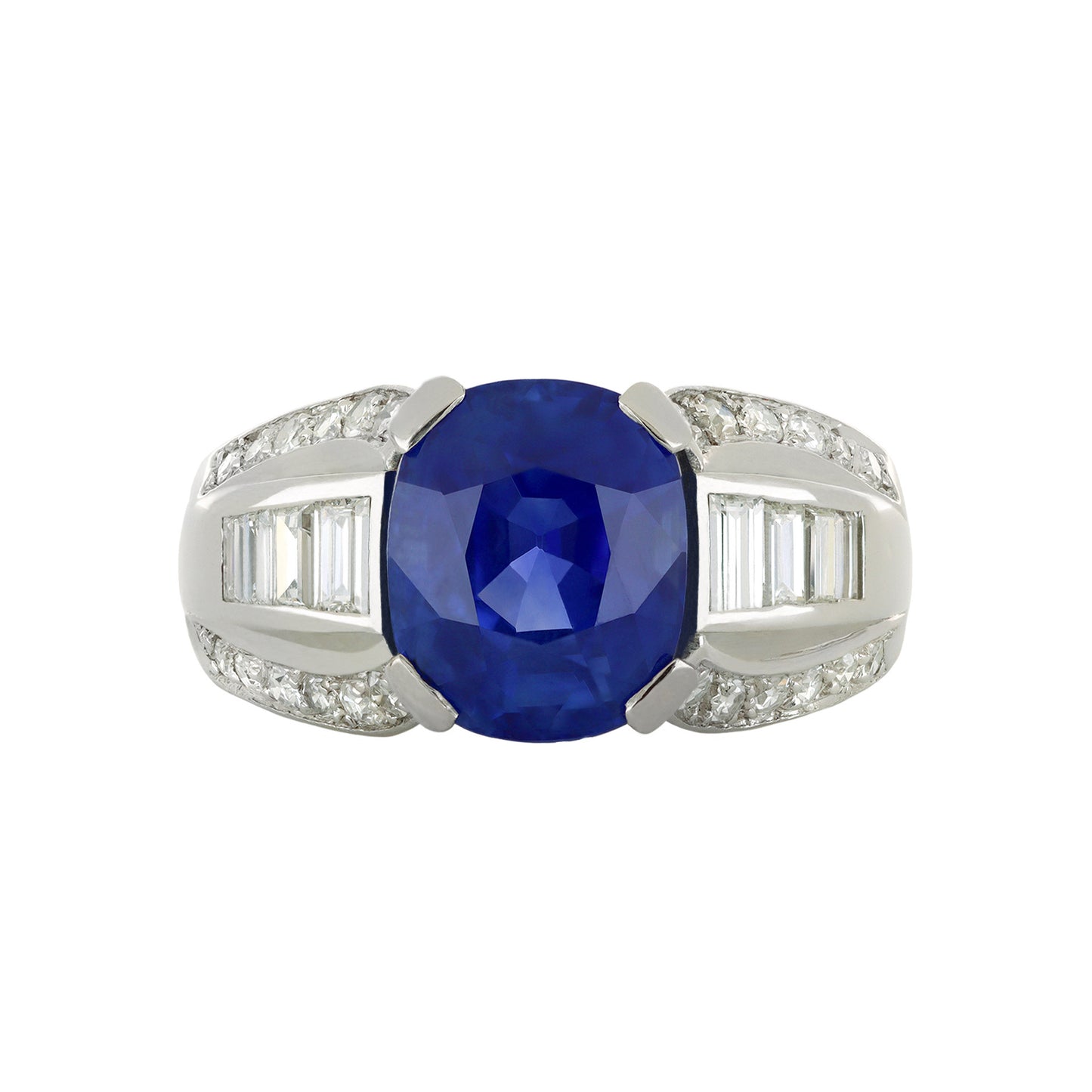 French 1930s Platinum Sapphire & Diamond Ring front