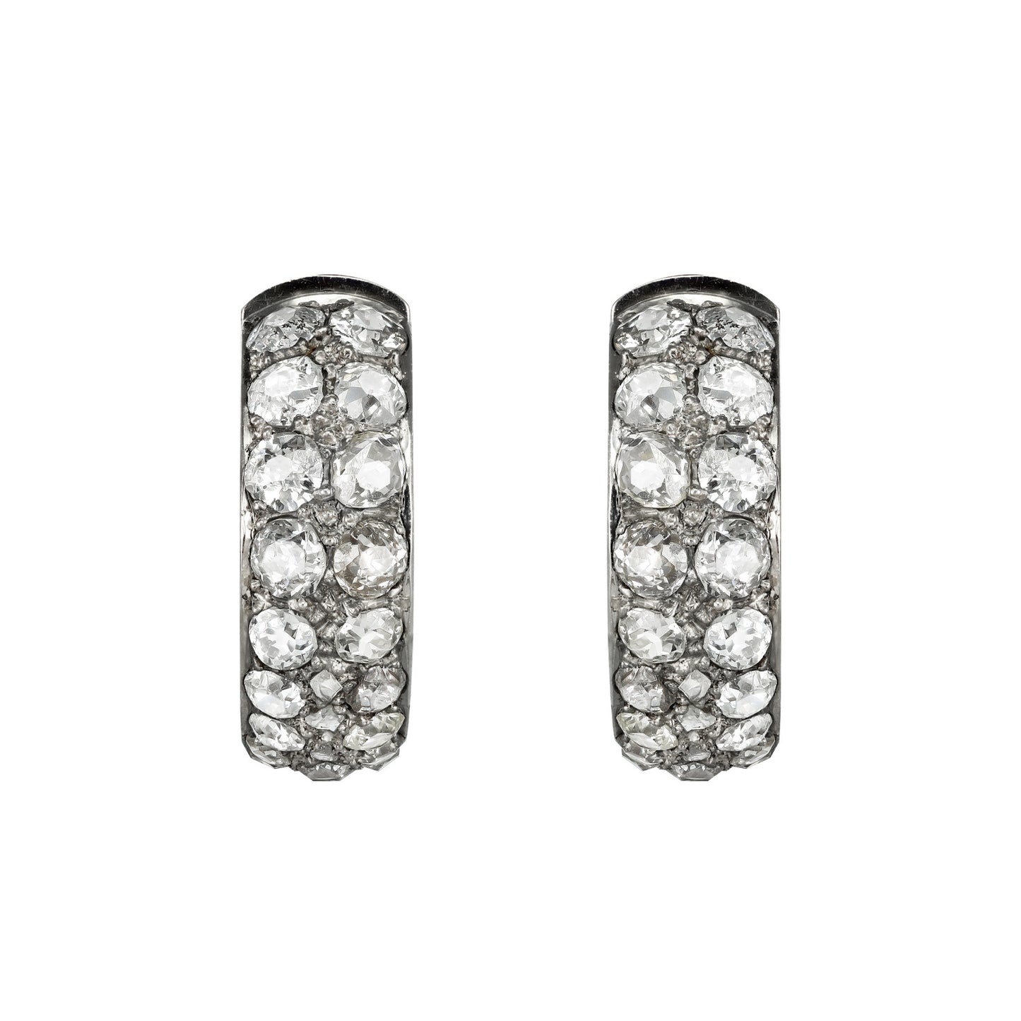 French 1930s Platinum & 18KT White Gold Diamond Earrings front