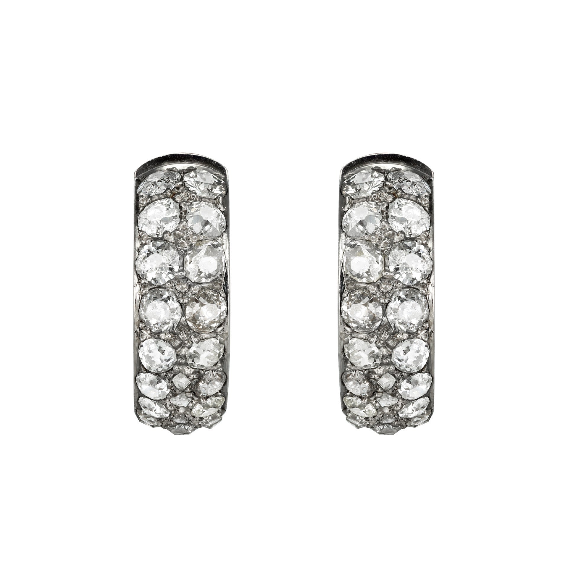 French 1930s Platinum & 18KT White Gold Diamond Earrings front
