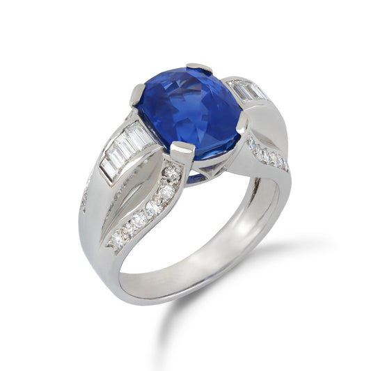 French 1930s Platinum Sapphire & Diamond Ring side