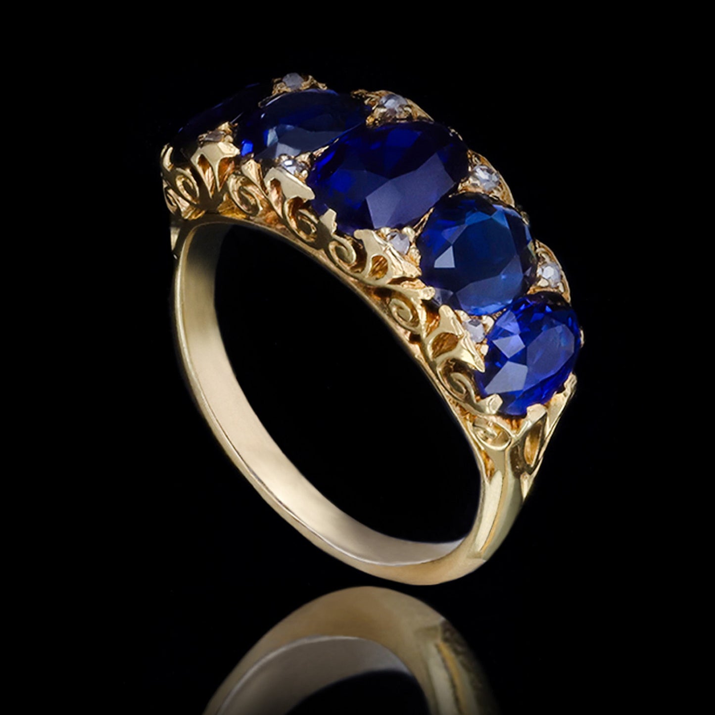 Victorian 18KT Yellow Gold Sapphire & Diamond Ring front