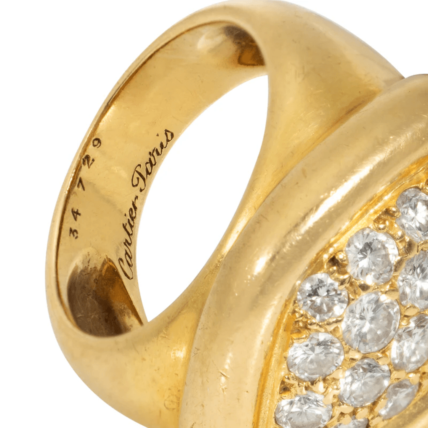 Cartier Paris 1970s 18KT Yellow Gold Diamond Ring signature