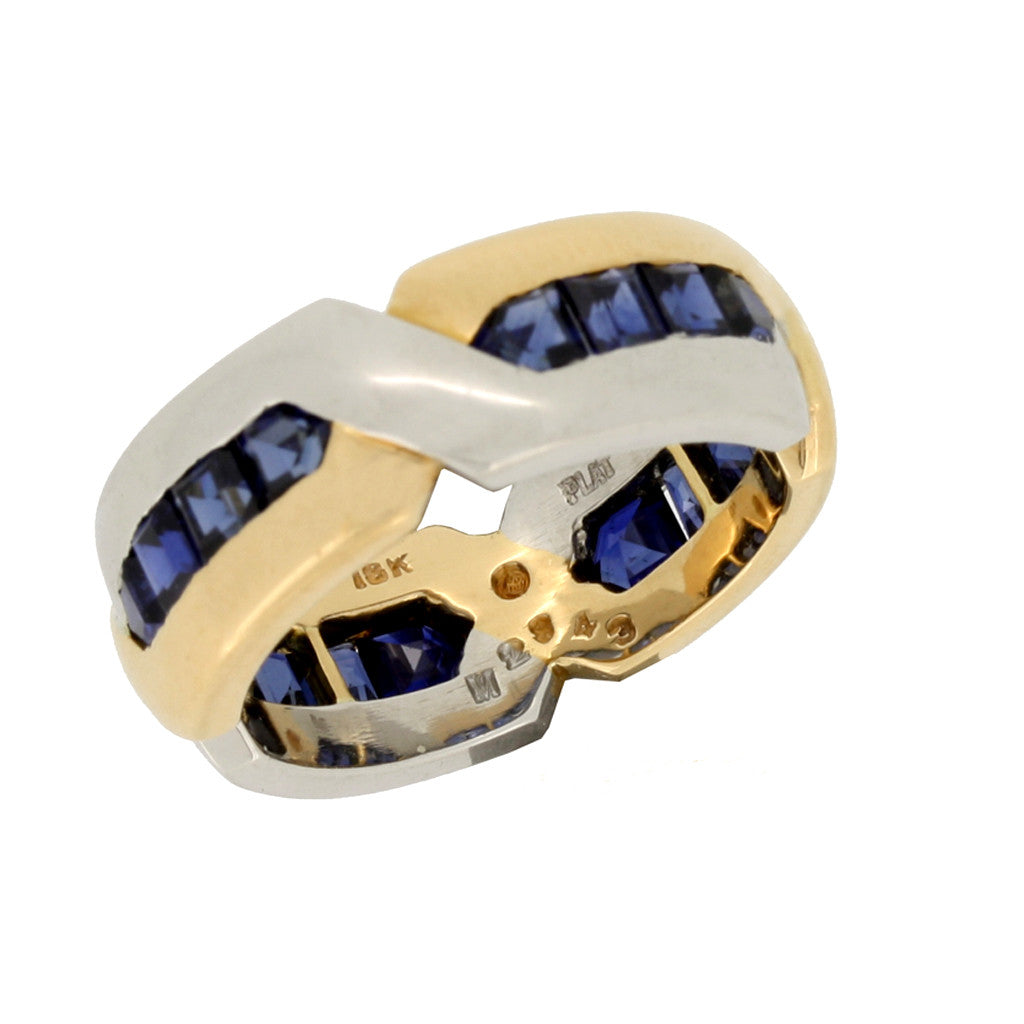 Oscar Heyman Bros. American 1970s Platinum & 18KT Yellow Gold Sapphire Ring stamps