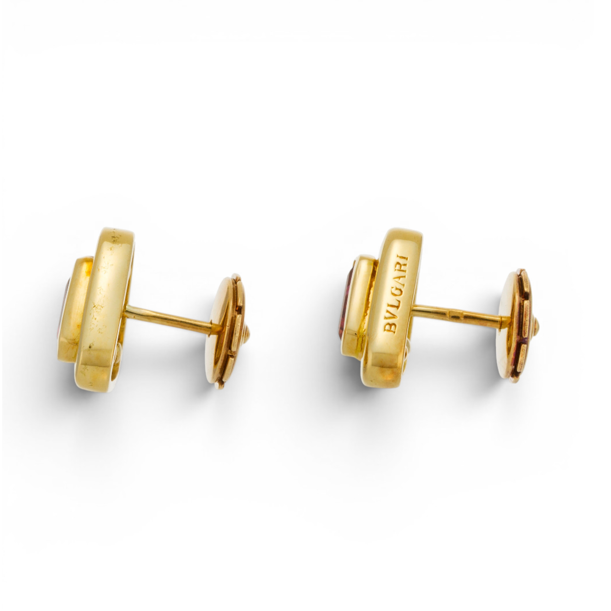 Bulgari 1980s 18KT Yellow Gold Tourmaline Earrings side