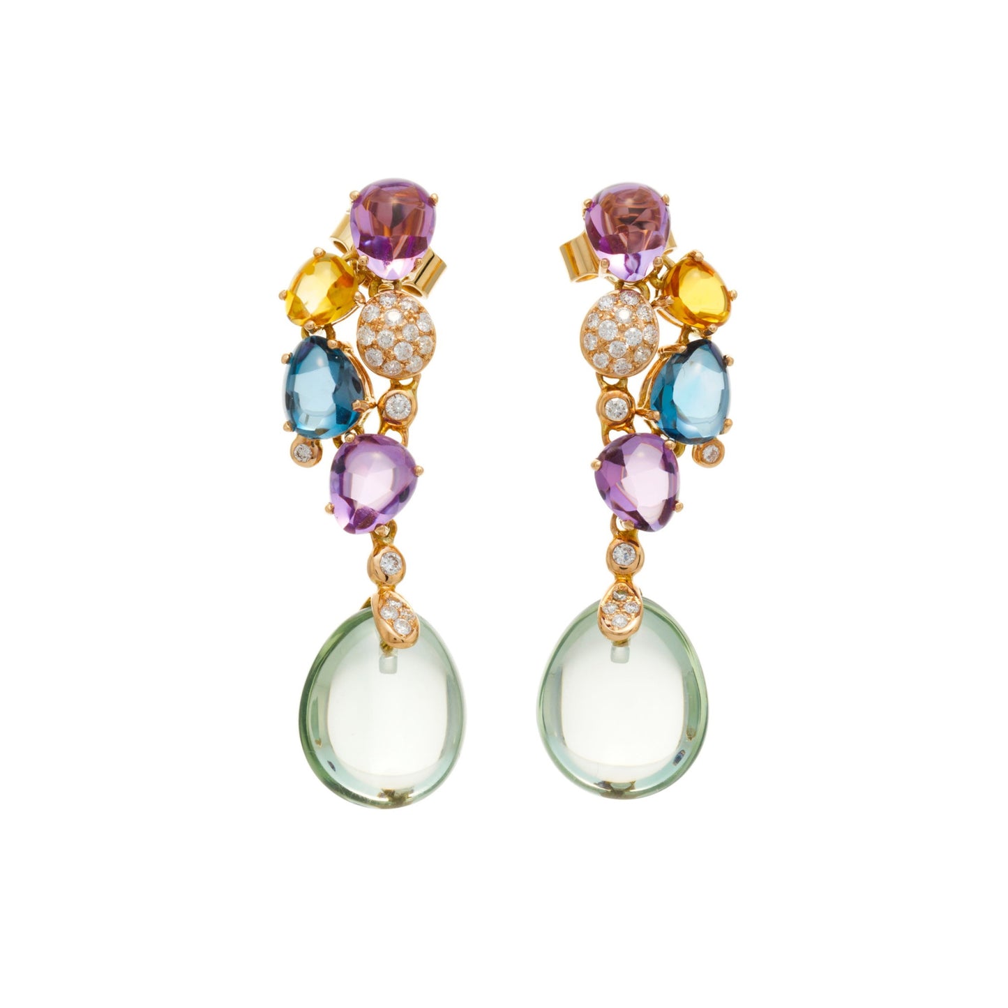 Bucherer 1980s 18KT Yellow Gold Multigem Earrings front