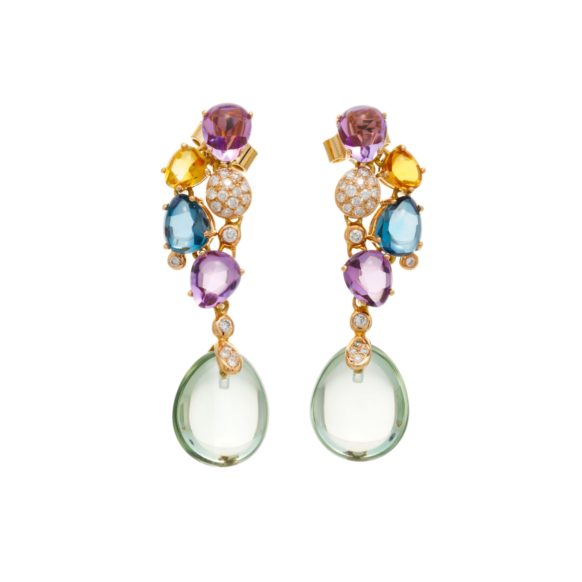 Bucherer 1980s 18KT Yellow Gold Multigem Earrings front