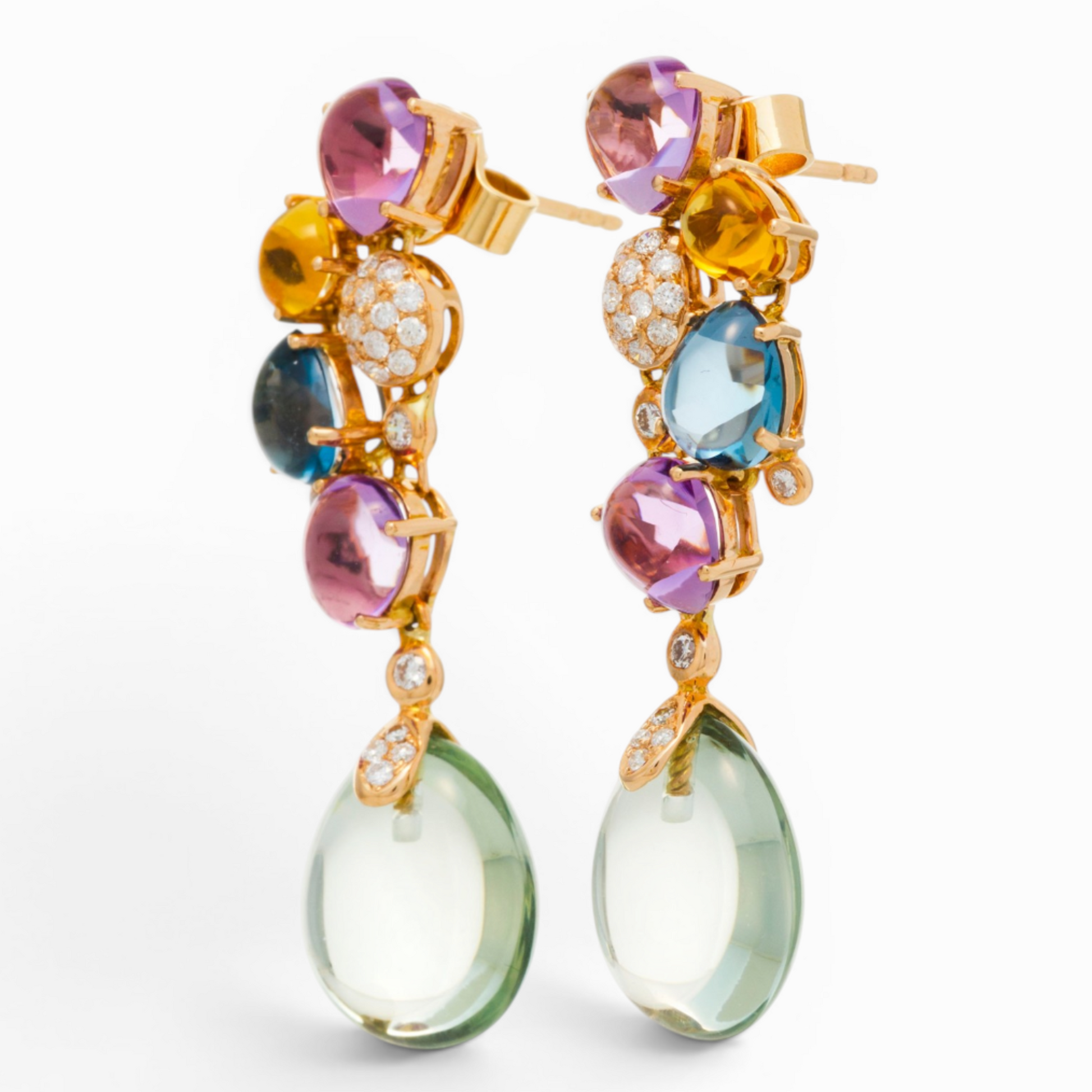 Bucherer 1980s 18KT Yellow Gold Multigem Earrings side