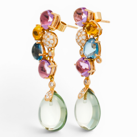 Bucherer 1980s 18KT Yellow Gold Multigem Earrings side