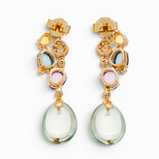 Bucherer 1980s 18KT Yellow Gold Multigem Earrings back