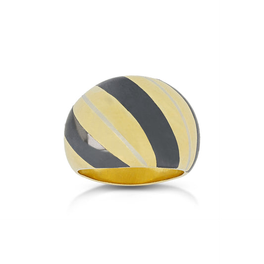 1940s Steel & 18KT Yellow Gold Enamel Ring front