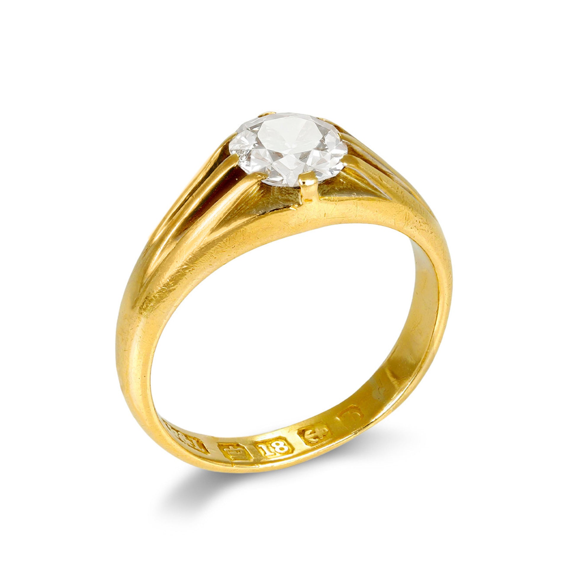 Lawrence & Lingard England Victorian 18KT Yellow Gold Diamond Ring profile