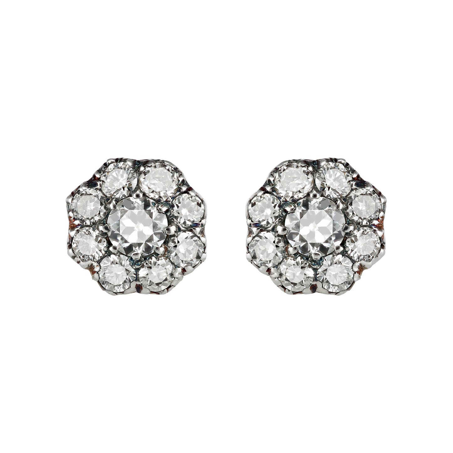 English Victorian Silver & 18KT Yellow Gold Diamond Earrings front