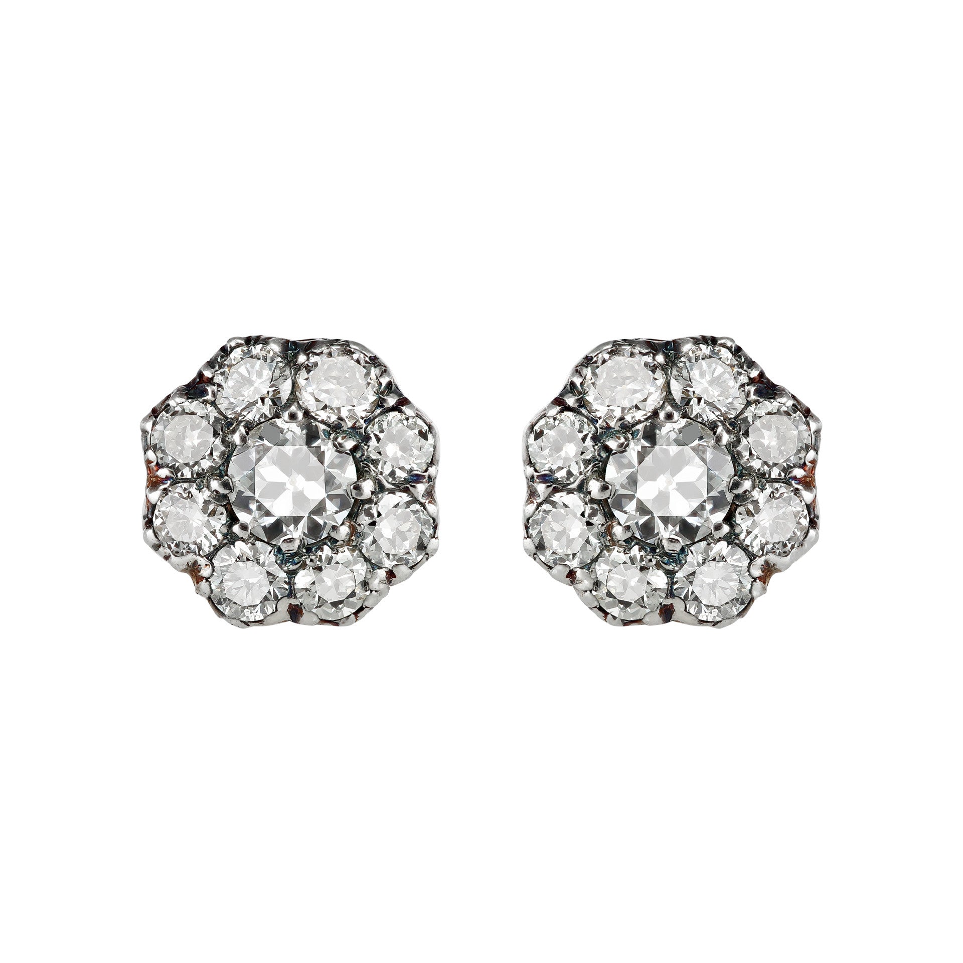 English Victorian Silver & 18KT Yellow Gold Diamond Earrings front