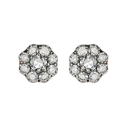 English Victorian Silver & 18KT Yellow Gold Diamond Earrings front
