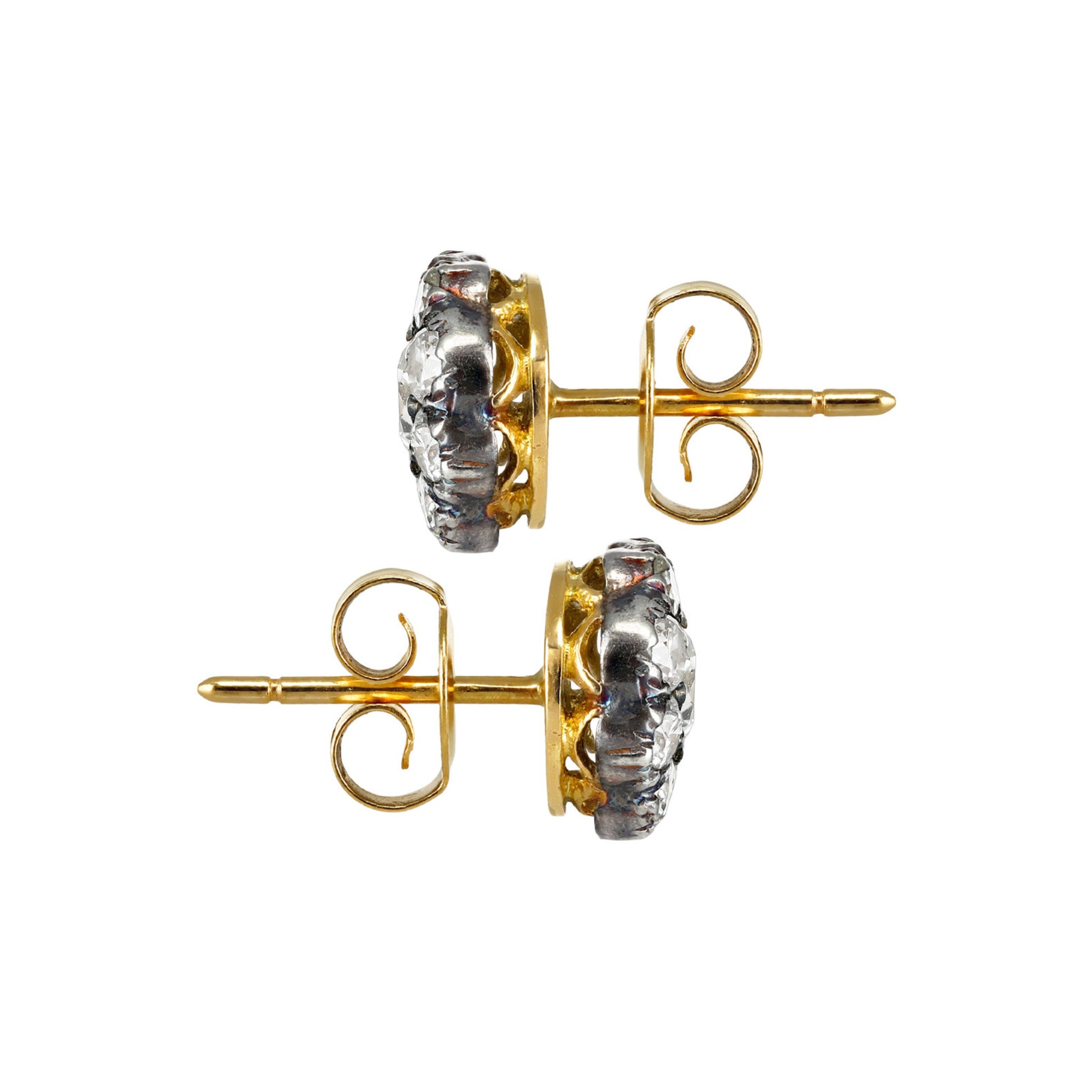 English Victorian Silver & 18KT Yellow Gold Diamond Earrings side