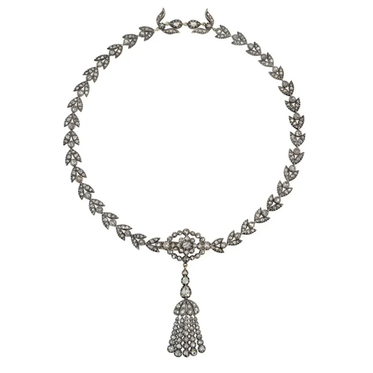 Art Deco Silver & 18KT Yellow Gold Diamond Necklace front