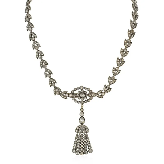 Art Deco Silver & 18KT Yellow Gold Diamond Necklace front