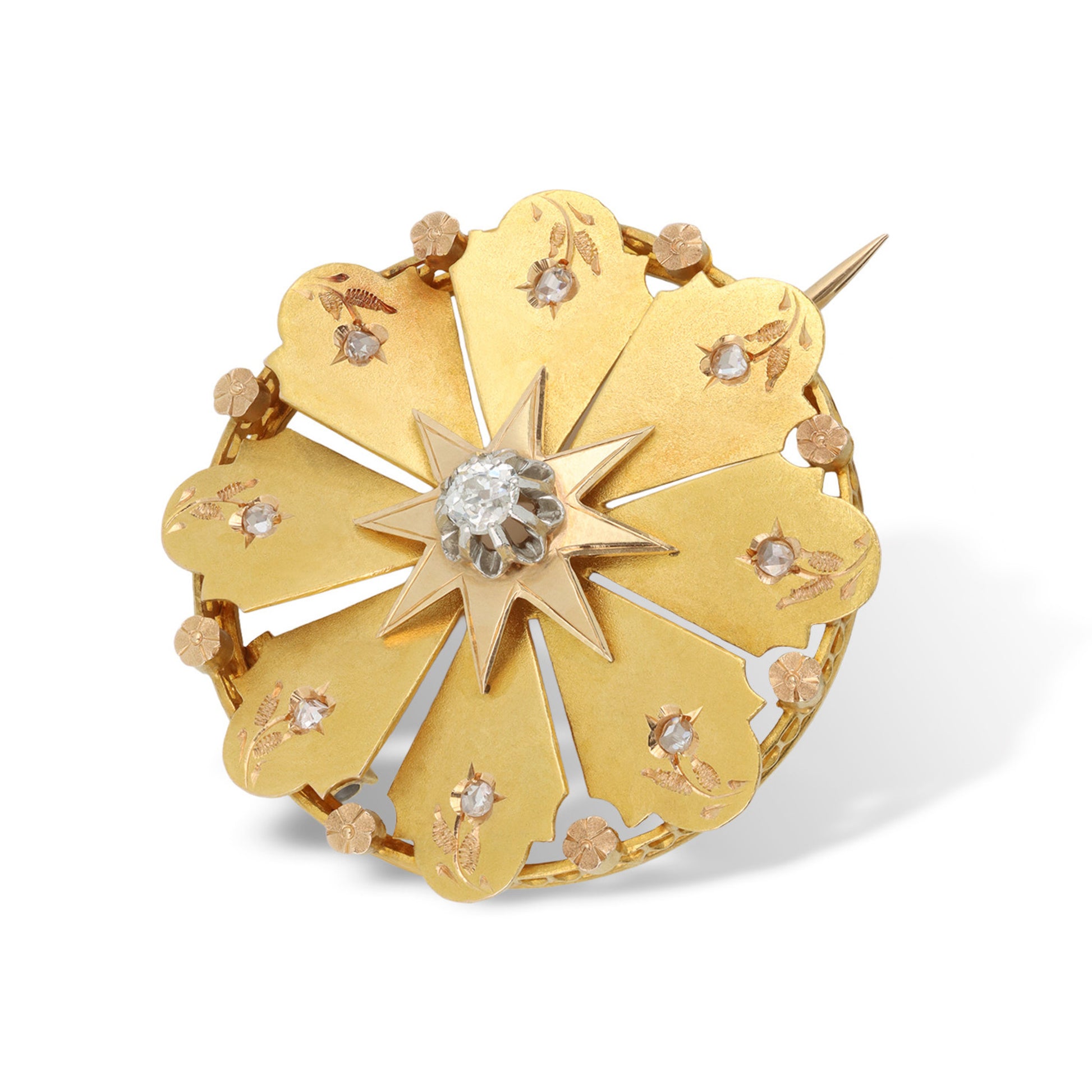 Rene Boivin Victorian Platinum & 18KT Yellow Gold Diamond Brooch front