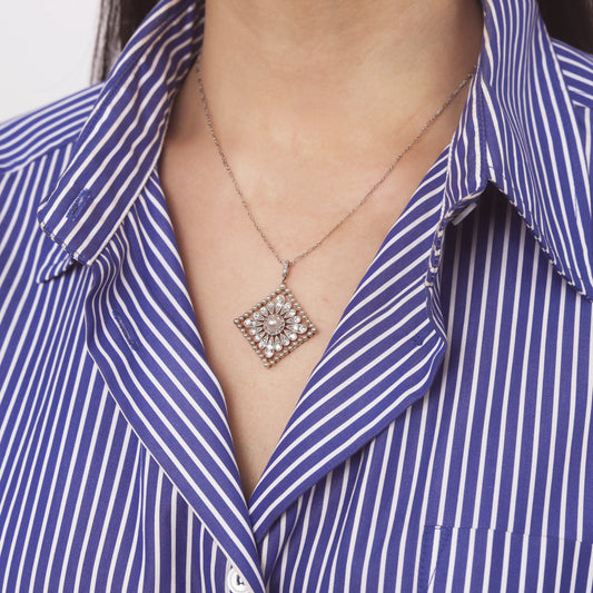 Cartier Edwardian Platinum & Iridium Natural Pearl & Diamond Necklace on neck