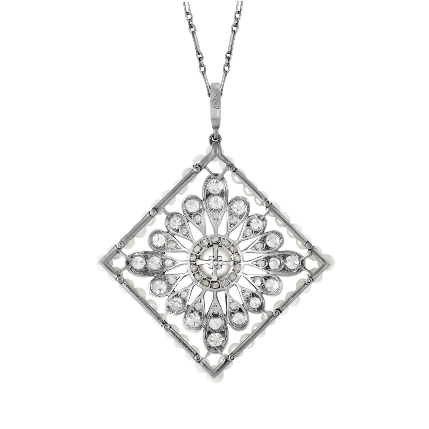 Cartier Edwardian Platinum & Iridium Natural Pearl & Diamond Necklace back