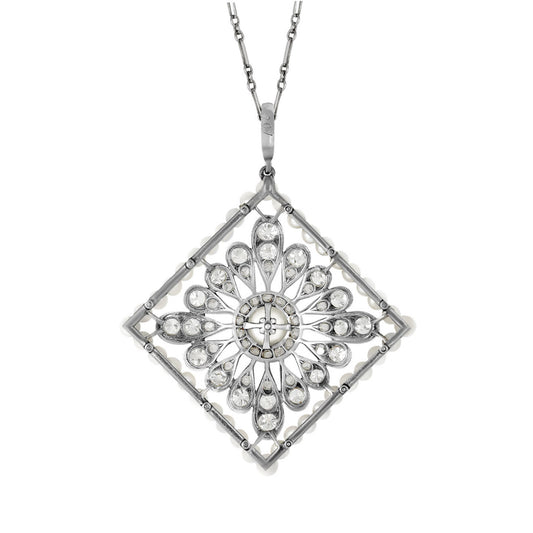Cartier Edwardian Platinum & Iridium Natural Pearl & Diamond Necklace back