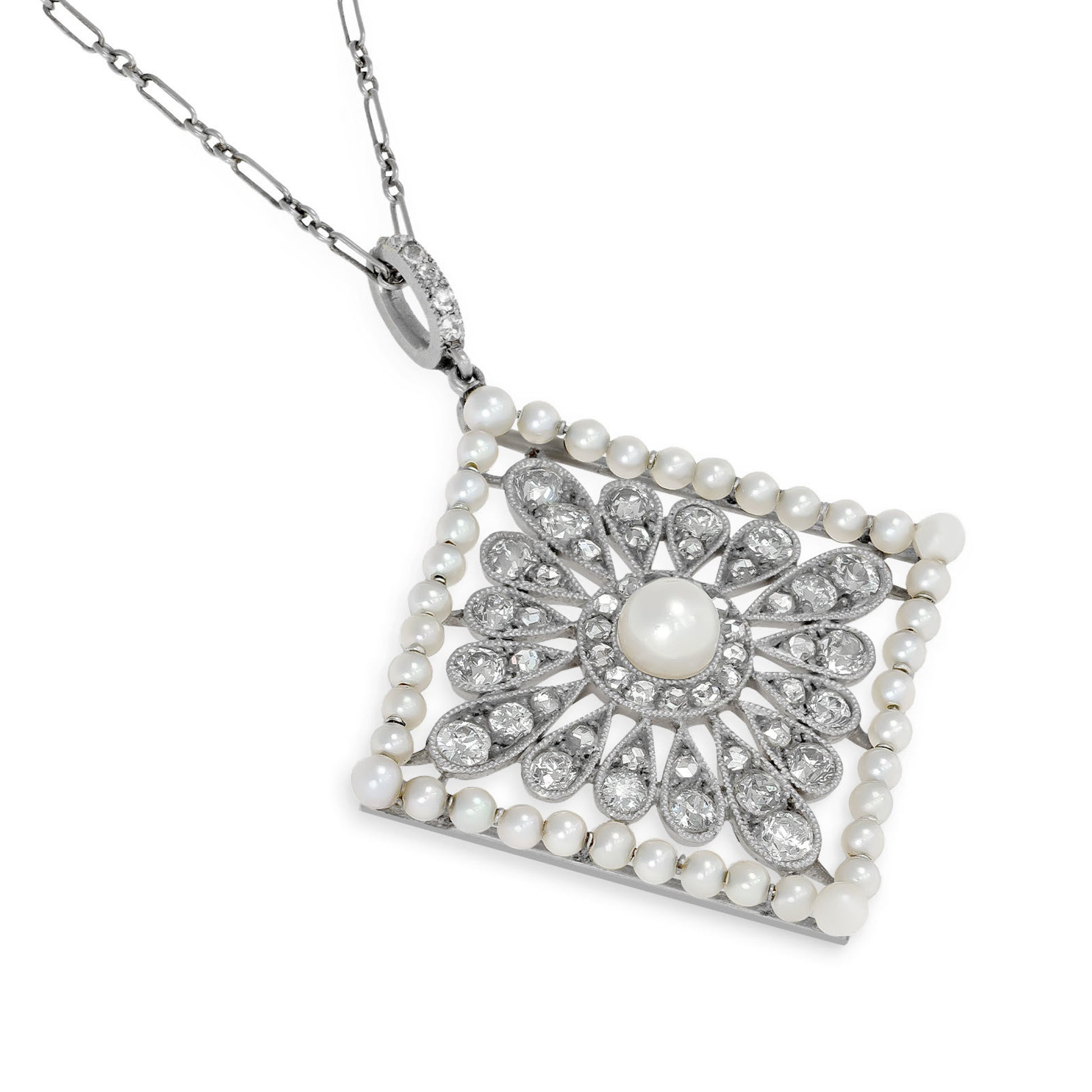 Cartier Edwardian Platinum & Iridium Natural Pearl & Diamond Necklace front
