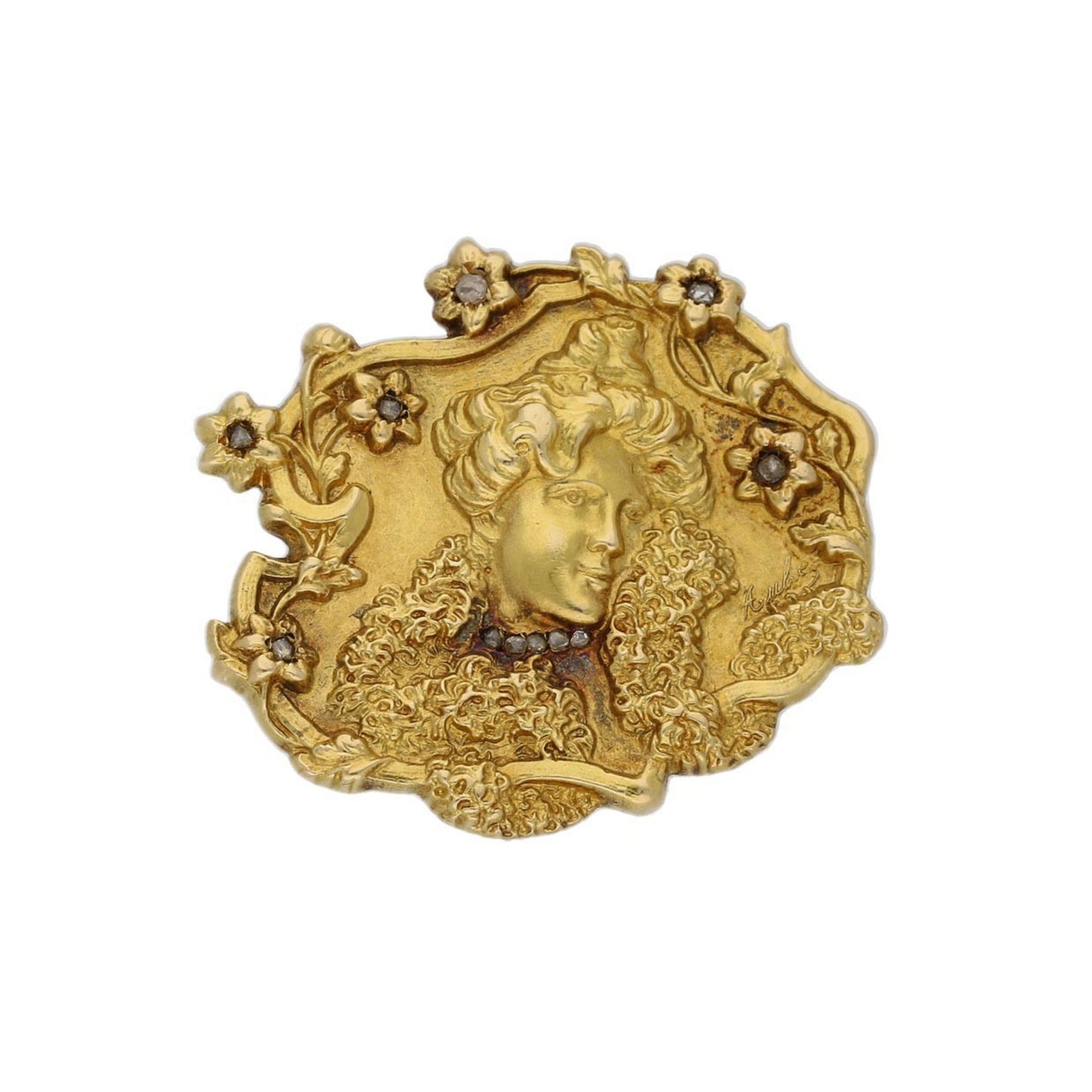 Aubé Art Nouveau 18KT Yellow Gold Diamond Brooch front