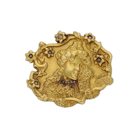 Aubé Art Nouveau 18KT Yellow Gold Diamond Brooch front