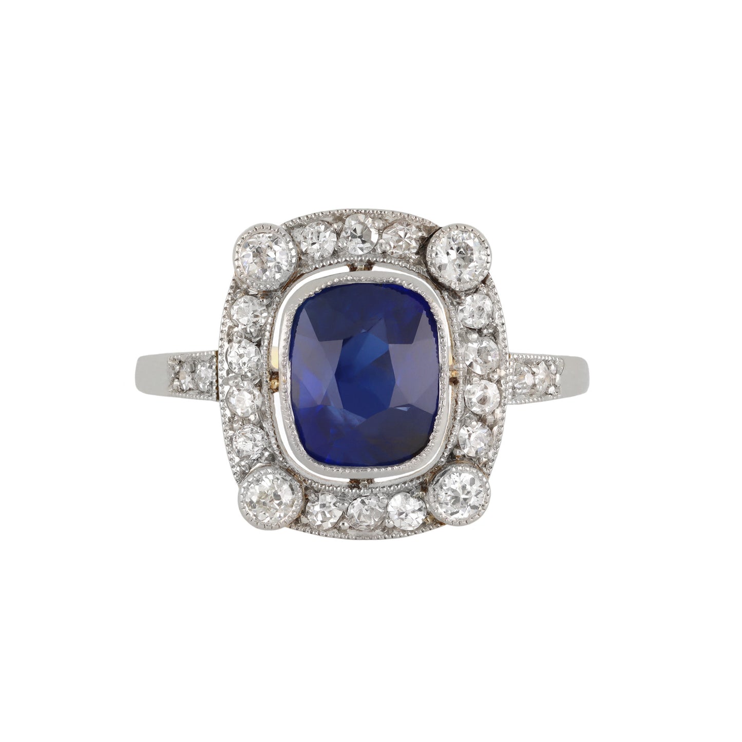 Edwardian Platinum & 18KT Yellow Gold Sapphire & Diamond Ring front