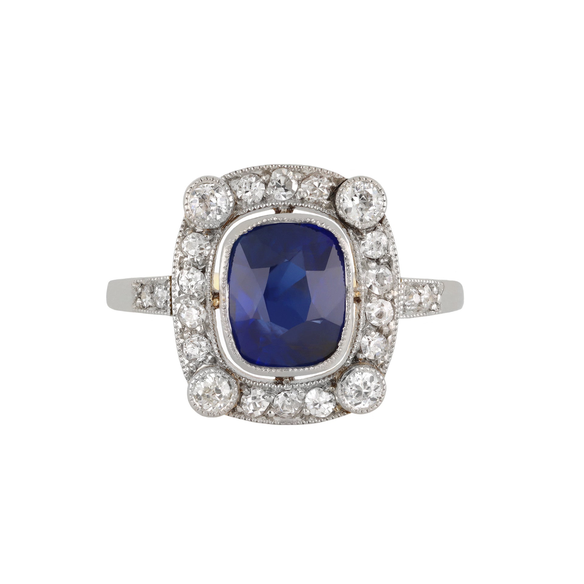Edwardian Platinum & 18KT Yellow Gold Sapphire & Diamond Ring front