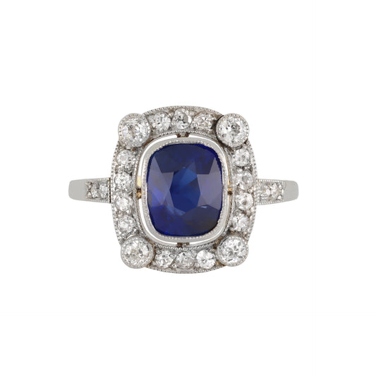 Edwardian Platinum & 18KT Yellow Gold Sapphire & Diamond Ring front