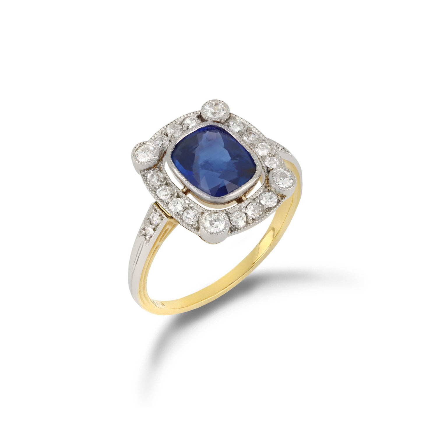 Edwardian Platinum & 18KT Yellow Gold Sapphire & Diamond Ring front