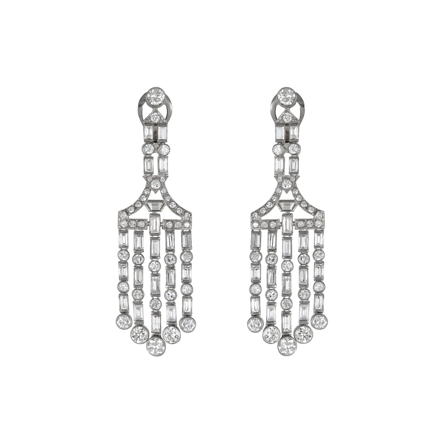 Art Deco Platinum Diamond Earrings front