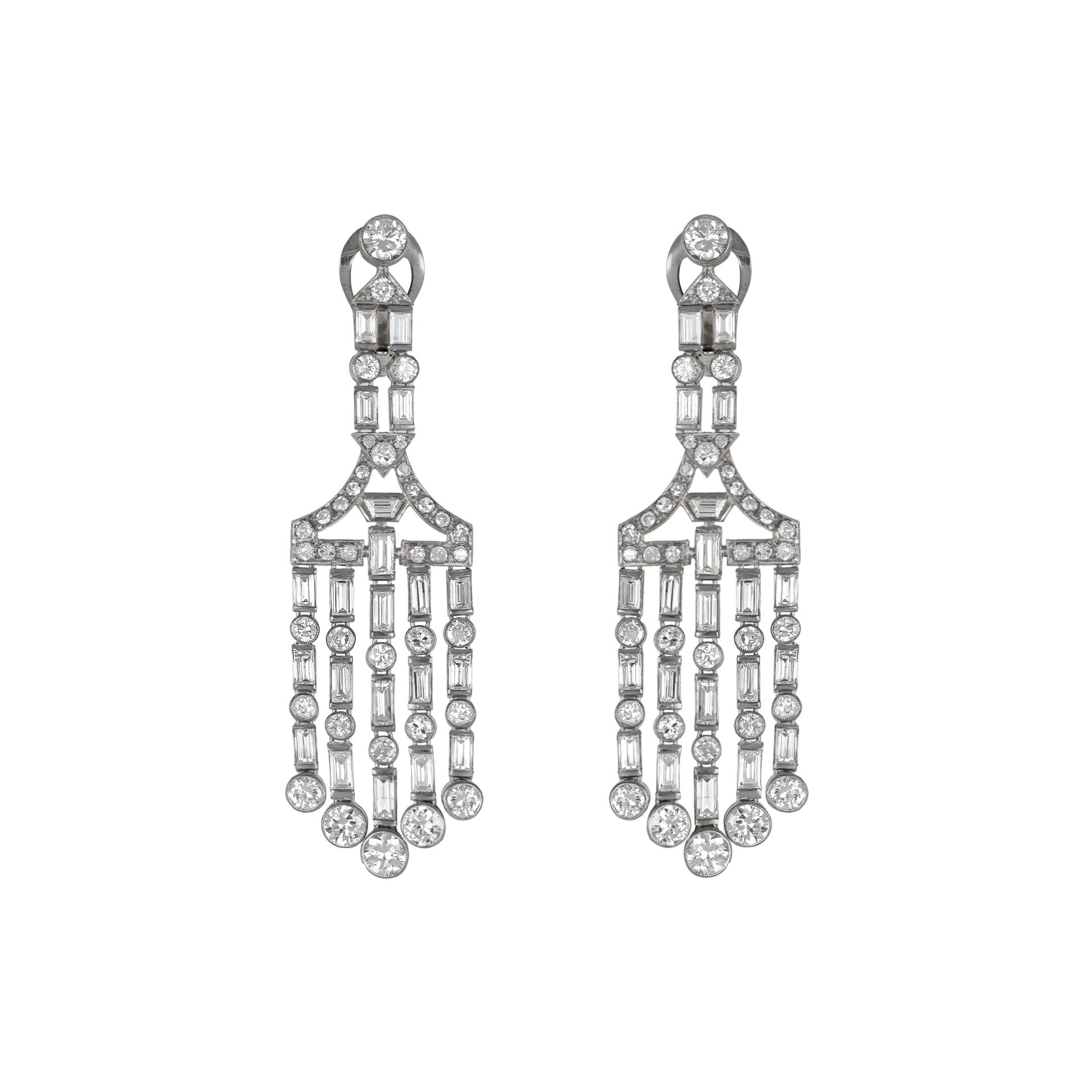 Art Deco Platinum Diamond Earrings front