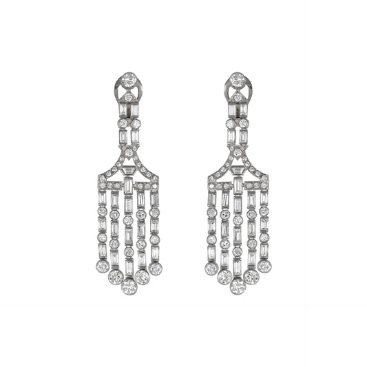 Art Deco Platinum Diamond Earrings front