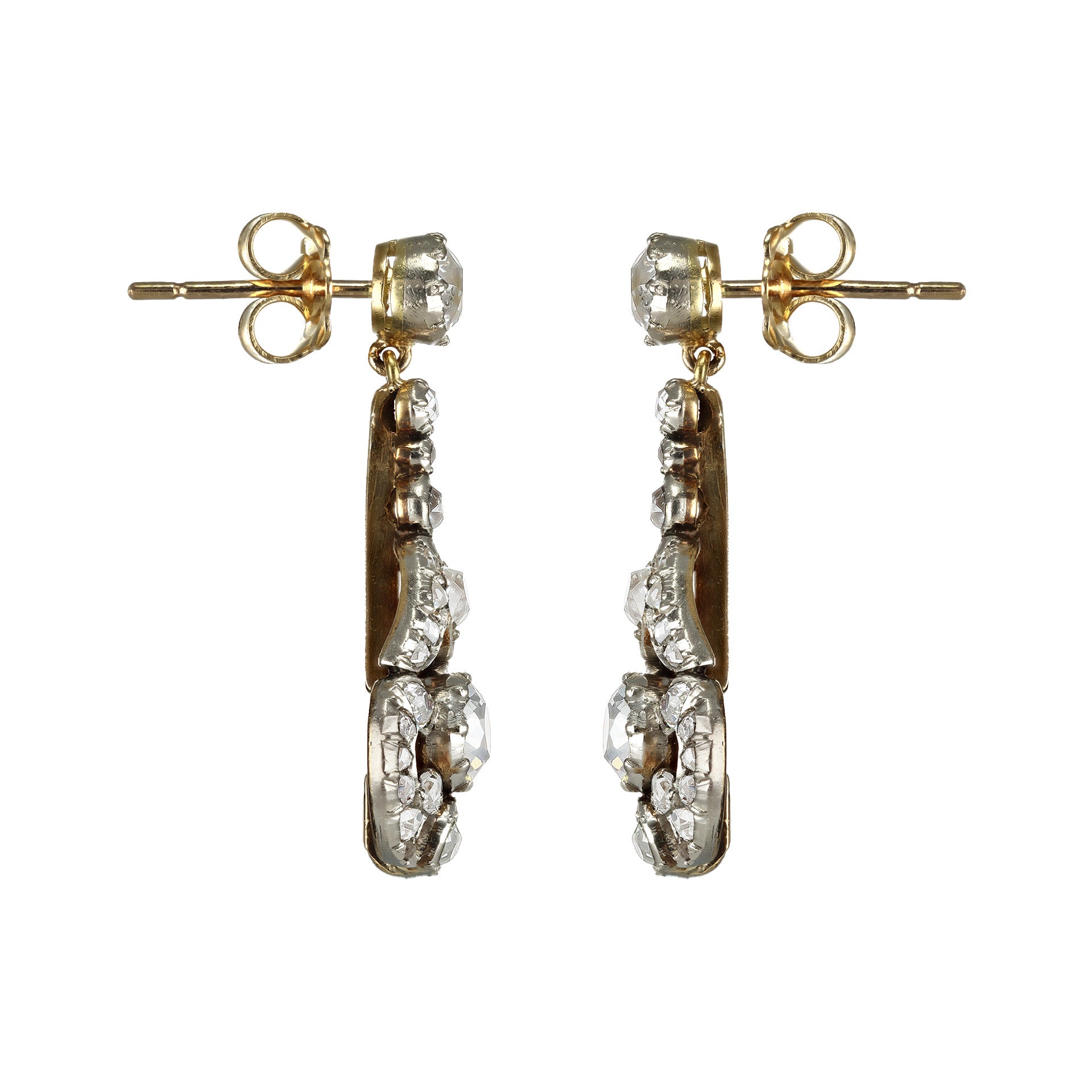 Edwardian Platinum, Silver & 18KT Yellow Gold Diamond Earrings side