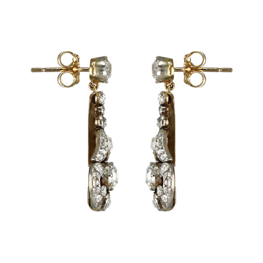 Edwardian Platinum, Silver & 18KT Yellow Gold Diamond Earrings side