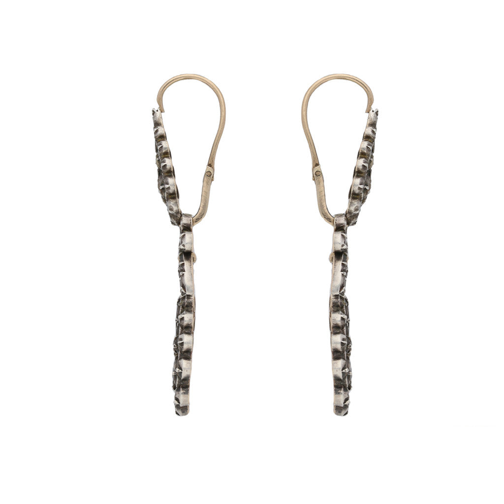 English Victorian Silver & 18KT Yellow Gold Diamond Earrings side