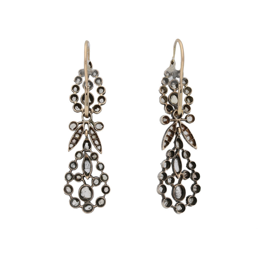 English Victorian Silver & 18KT Yellow Gold Diamond Earrings back