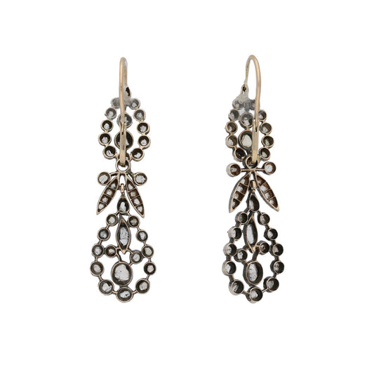 English Victorian Silver & 18KT Yellow Gold Diamond Earrings back