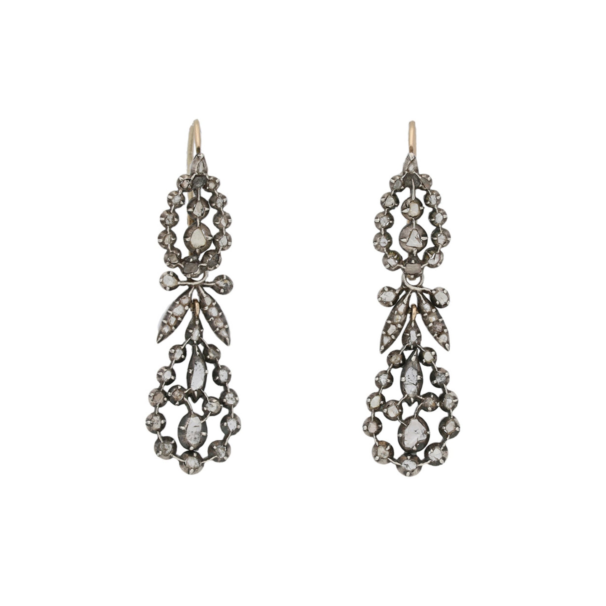 English Victorian Silver & 18KT Yellow Gold Diamond Earrings front